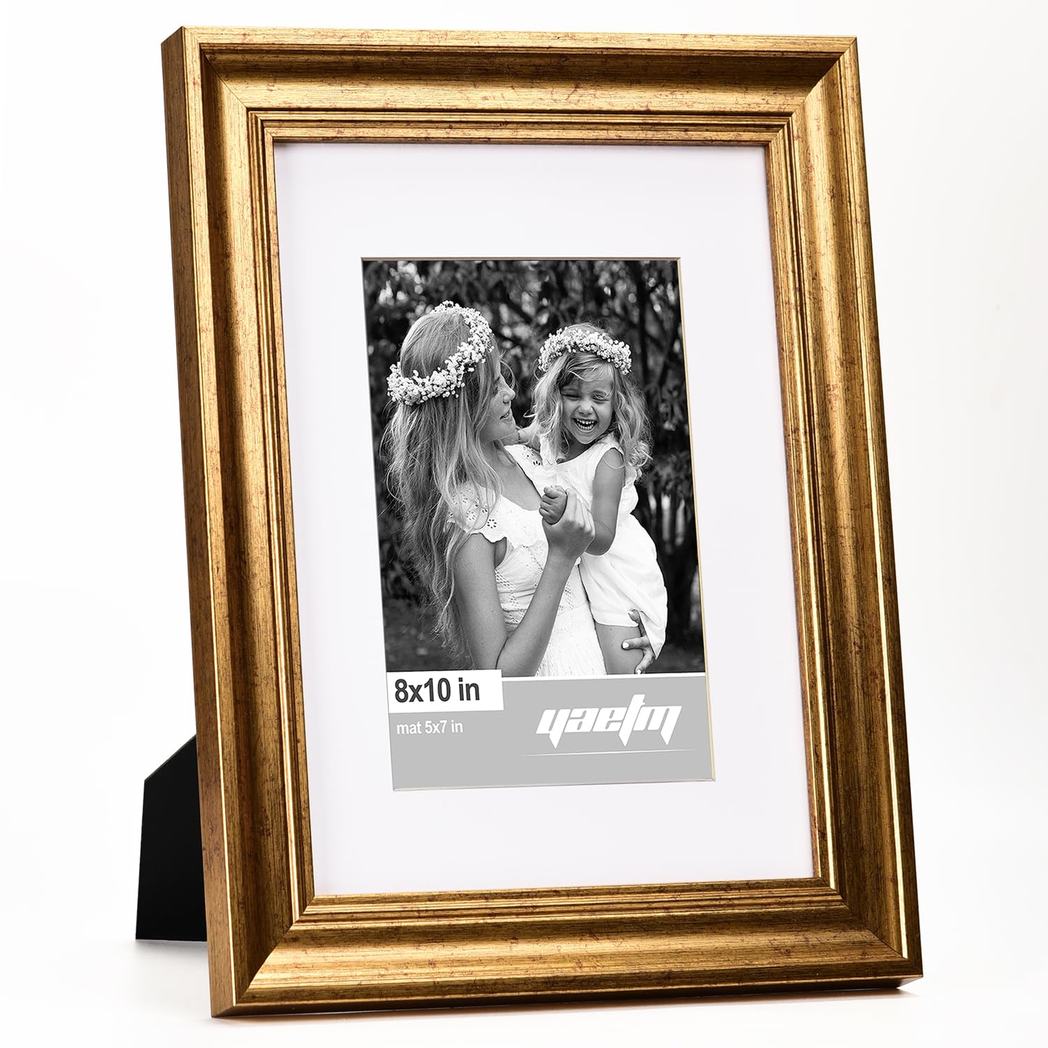Yaetm 8x10 Picture Frame Matted to 5x7 Set of 4, 1.4    Wide Molding & Rustic Gold Photo Frames 8 x 10 with Tempered Glass, Disp
